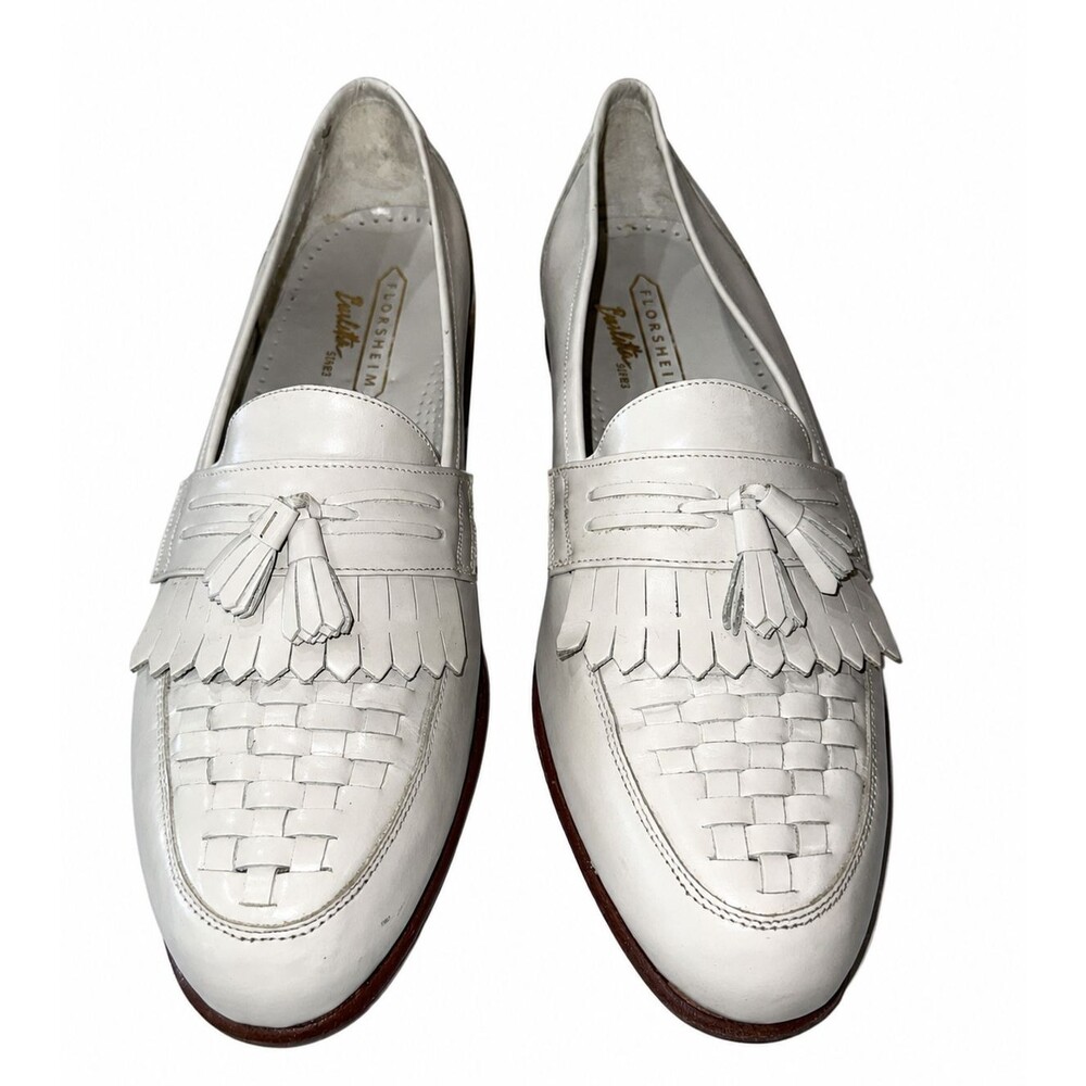 Florsheim Barletta Mens 9D Kiltie Tassel Loafers Ivory Cream Leather Shoes Italy